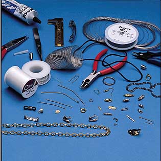 Jewelry making supplies - pliers, wires, findings, threads, cords, adhesives, chains