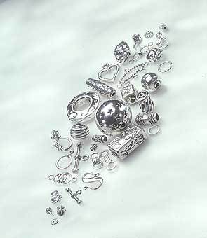 Silver beads, silver clasps, silver tpggles, silver charms, siver rings, silver wires, silver chokers, silver findings